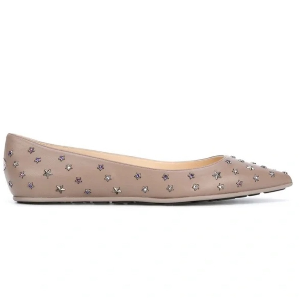 Jimmy Choo leather Taupe Flats with Star Studs